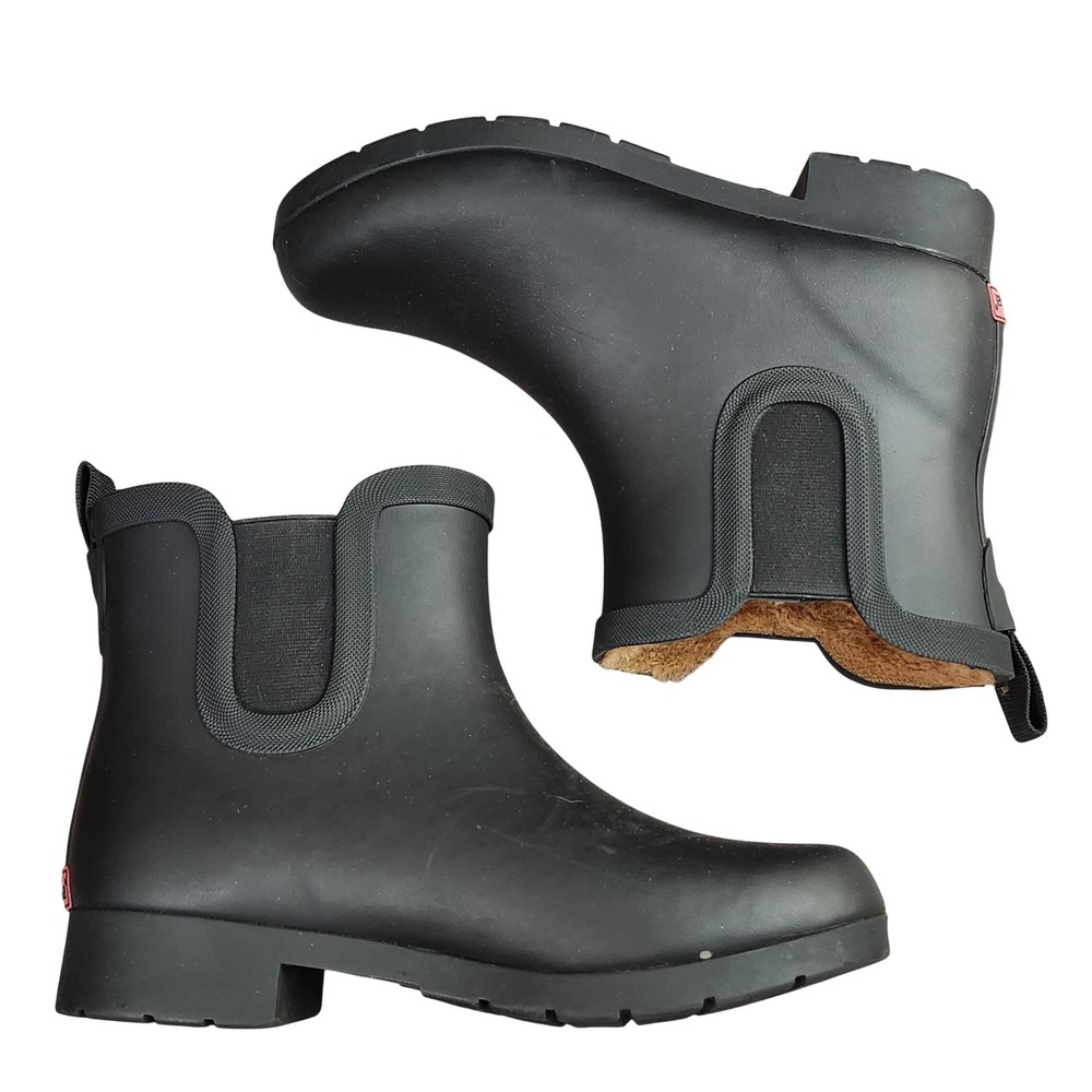 Chooka Elridge Chelsea Black Waterproof Rain Boots Faux Fur Lined Womens 7 EU 38 - Picture 3 of 8